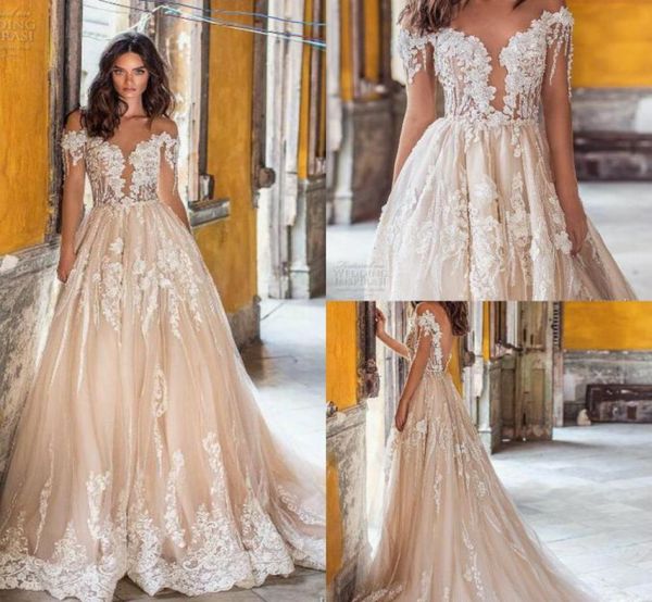 

lorenzo rossi lace a line wedding dresses illusion long sleeve backless bridal gown appliqued beach wedding dress plus size9143813, White