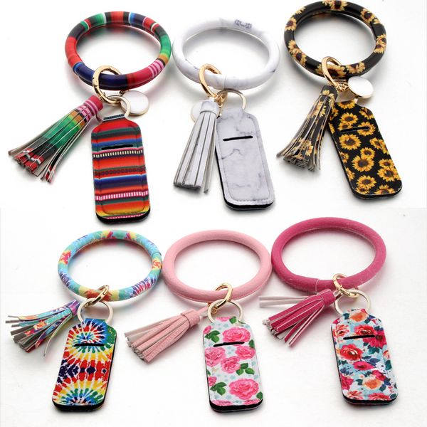 

neoprene chapstick holder bracelet keychain keyring pu leather tassel keychain lipstick holder key chains, Silver