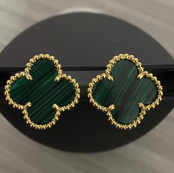 

fashion vintage 4four leaf clover charm stud earrings back motherofpearl silver 18k gold plated agate for women girls valentines mothers day, Golden;silver