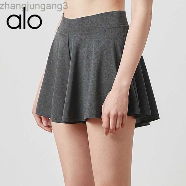 

desginer alo yoga summer sports skirt pants fitness skirt lining anti-light breathable outdoor running badminton skirt, Black