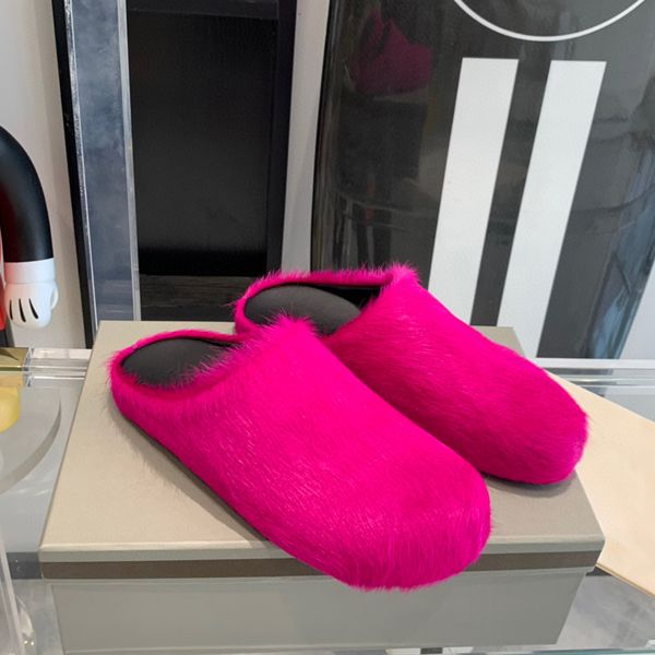 

fussbett sabot calf hair fur slippers flats mules fluffy clog closed toes shoes genuine leather casual slip on flats for women luxury design, Black