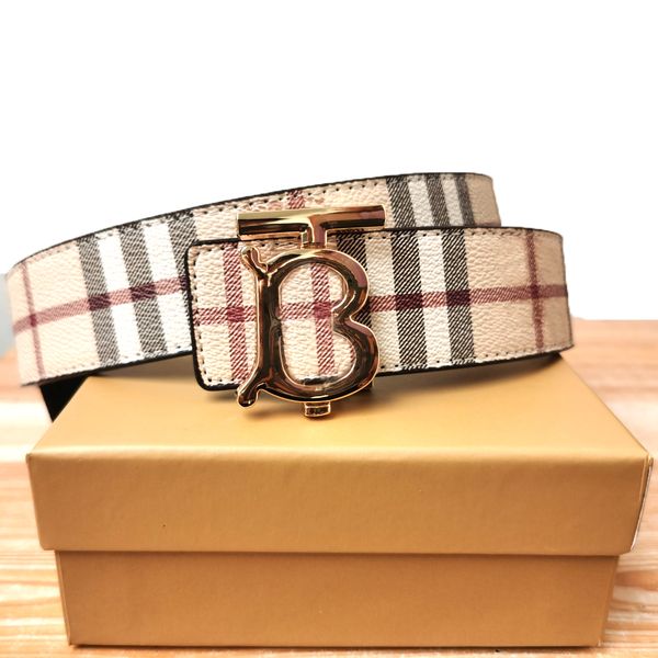 

men genuine leather belt designer cowhide woman belts plaid printing reversible 3.8cm belt including box, Black;brown