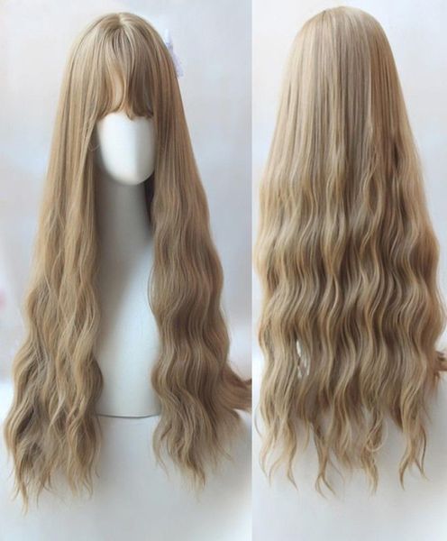 

long corn wavycurly full wig womens light blonde anime hair cosplay costume4325613, Black;brown