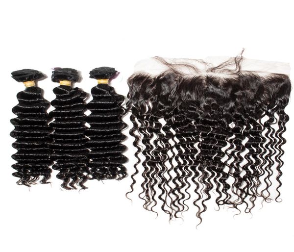 

10a lace frontal closure 13x4 size pre plucked virgin brazilian peruvian malaysian straight loose deep curly body wave human hair 1958100, Black;brown