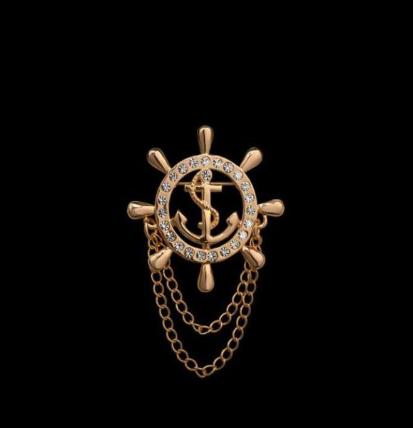 

whole elegant gold anchor cruises brooches for women men fine jewelry accessories crystal man lapel pin bijoux5632319, Gray