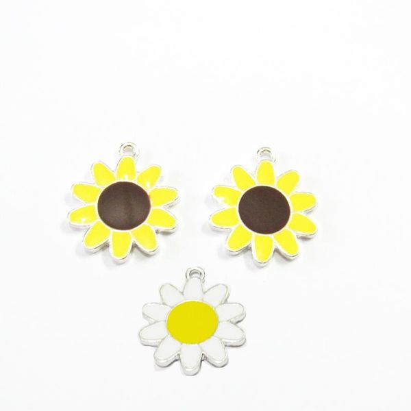 

necklaces new design 21mm 30pcs/bag full enamel sunflower/daisy small charms for summer jewelry, Silver