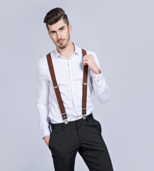 

new mans suspenders 3 clips leather braces casual suspensorios trousers strap 35120cm gift9058985, Black;white