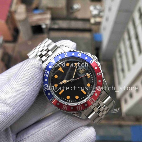 

bp factory antique watches vintage ss / ss t-25 dial 40mm men watch 2813 automatic movement crystal classic clasp red blue aluminum bezel wr, Slivery;black