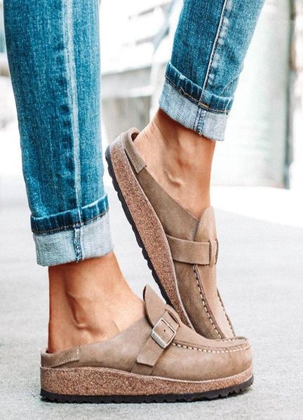 

sandals women retro 2021 summer slip on casual comfy leather buckle suede ladies flat shoes 3543 soft female slipper shoes17252638, Black