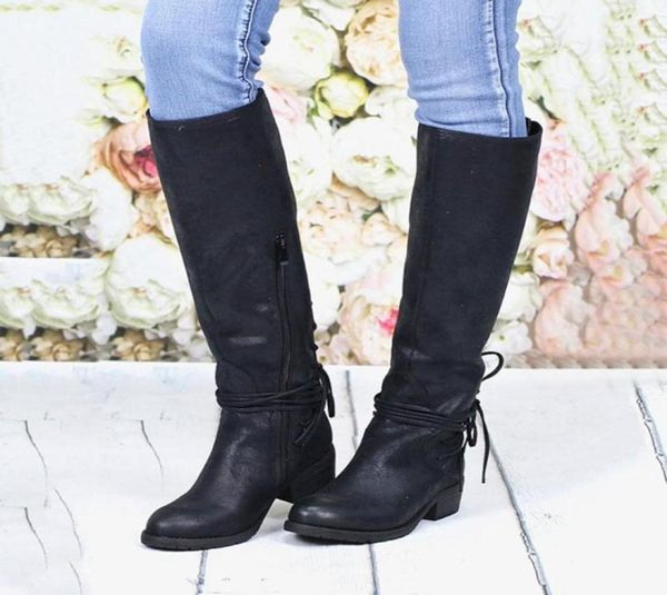 

lace up over knee boots women rome style boots women flats shoes woman suede long winter thigh high bootsa13903465, Black