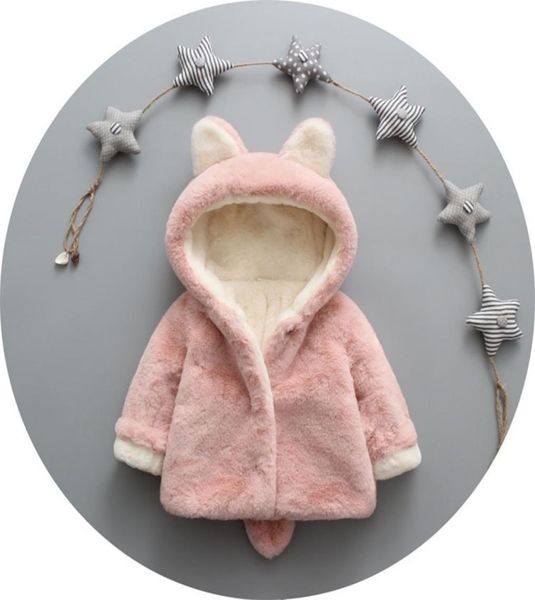 

baby girls winter jackets warm faux fur fleece coat children jacket rabbit ear hooded outerwear kids jacket for girls clothing1077931, Blue;gray