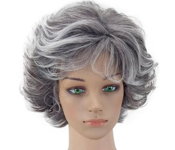 

women wig silver grey synthetic short layered curly hair puffy bangs heat resistant 9 color available9076222, Black