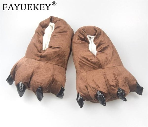 

fayuekey winter home warm paw plush slippers for women men kids cotton soft funny animal hallowmas monster claw floor shoes y201029074745, Black