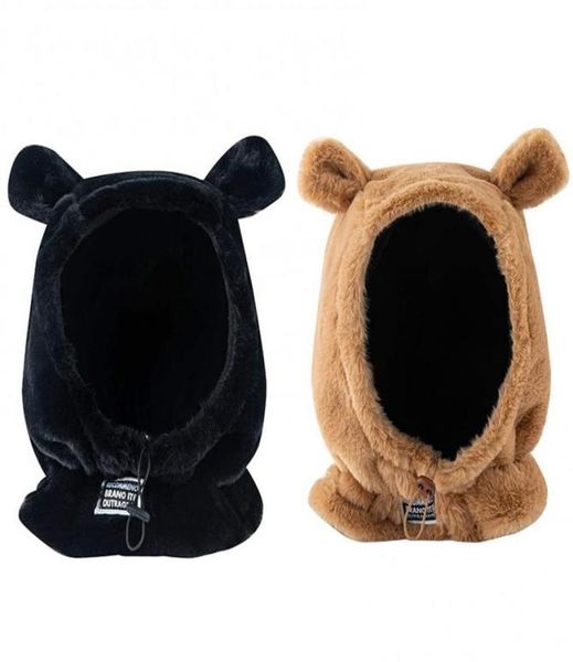 

berets plush ear cap balaclava cute bear hat bib with drawstring adjustable gift for xmas year thanksgiving valentine6758239, Blue;gray