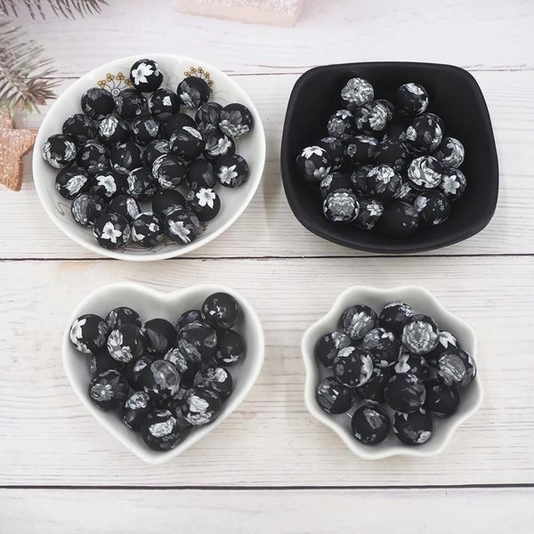 

crystal chenkai 50pcs 15mm print silicone beads baby round shaped beads bpa teething diy sensory chewing toy accessories