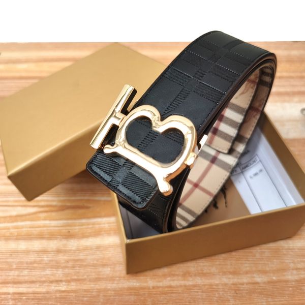 

men genuine leather belt designer cowhide woman belts plaid reversible 3.8cm belt including box, Black;brown