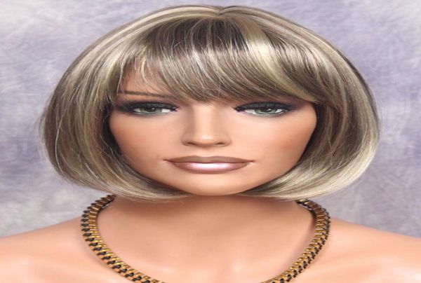 

classic bob full wig straight w bangs stunning hairpiece 1822 blonde mix nwt3240092, Black;brown