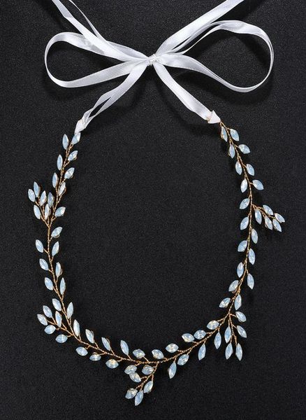 

opal stone crystal wedding head bands bridal headpiece gold hair jewelry accessories for women bride039s tiara jcg0708181998, Golden;white