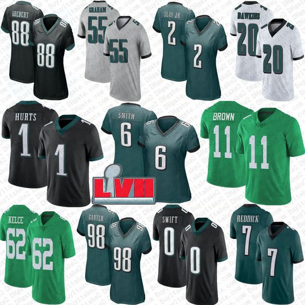 

aj brown jalen hurts jason kelce football jersey devonta smith randall cunningham brian dawkins mailata eagles darius slay fletcher cox marc, Black;red