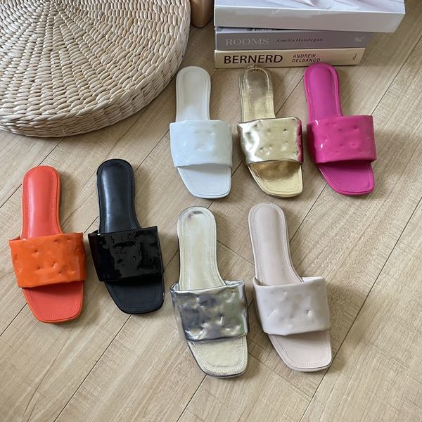 

womens beach slippers famous classic flat heel embossed revival summer designer fashion flops leather lady brand slides famale shoes l bath, Black