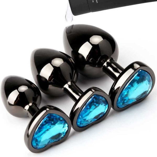 

factory outlet hisionlee buttock set 3-piece metal plug with crystal diamond beginner toy suitable for male and female adults (blue)