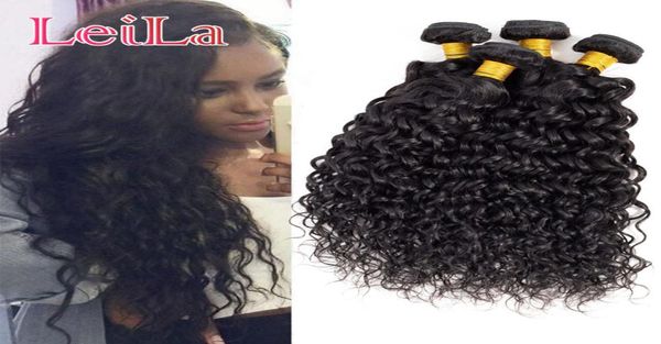 

brazilian virgin hair water wave 4 bundles leila double wefts wet and wavy human hair extensions weaves 828inch brazilian water w9598517, Black