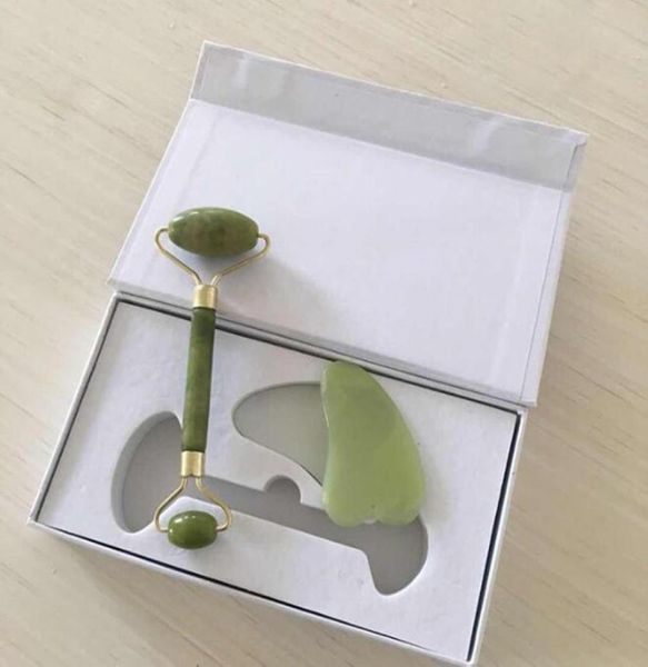 

whole jade roller scraping board and natural jade beauty container face massager jade push set gift box9434485
