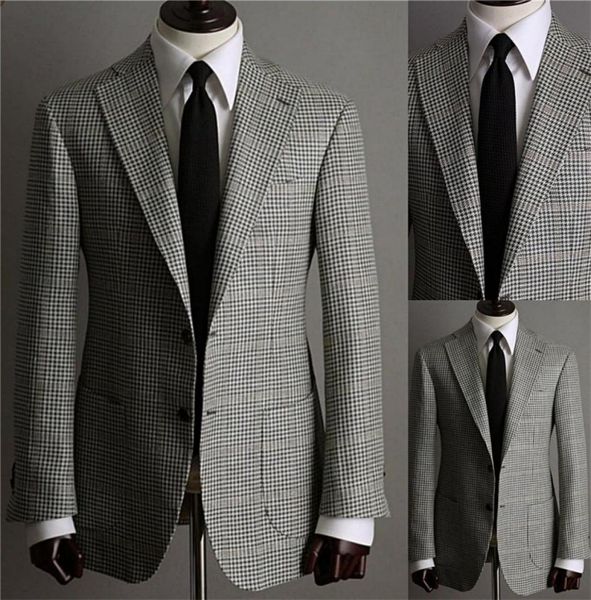 

fashion houndstooth wedding tuxedos men suits custom made jacket glen plaid two button tuxedos peaked lapel blazer business casual6765345, Black;gray