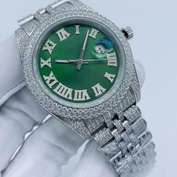 

all diamond designer men's watch automatic mechanical watch 41mm silver strap stainless steel men's life waterproof watch fashion, Slivery;brown