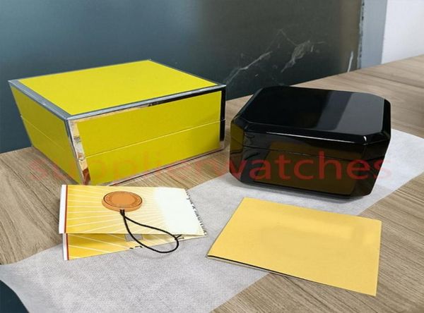

hjd high designer cases quality black box plastic ceramic leather material manual certificate yellow wood outer packaging watches 8262779, Black;blue