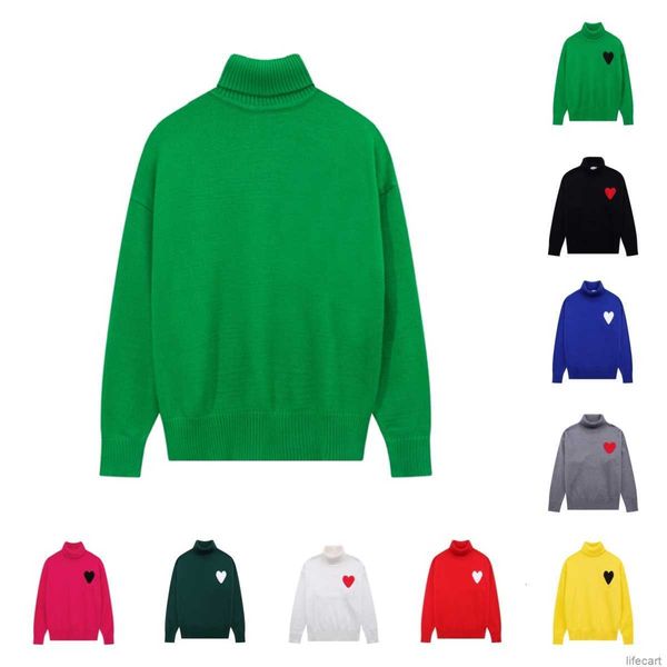 

2023 amis paris fashion mens sweaters designer turtleneck winter amies love high collar knitted sweater men casual pullover 1lxc, White;black