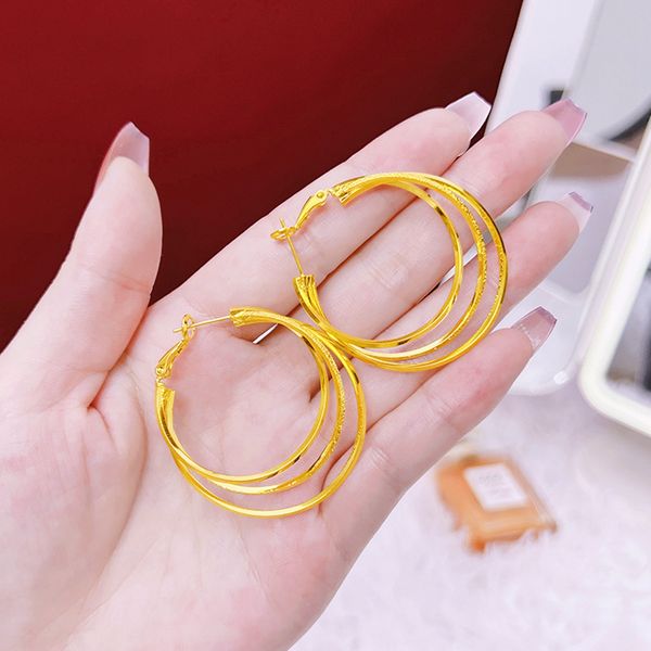 

women hoop earrings 3 layers circle huggie earrings 18k yellow gold filled fashion girl lady jewelry gift, Golden;silver