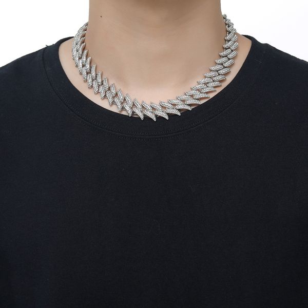 

15mm cuban link chains necklace fashion hiphop jewelry for women men bling iced out full rhinestone rapper necklaces collar, Silver
