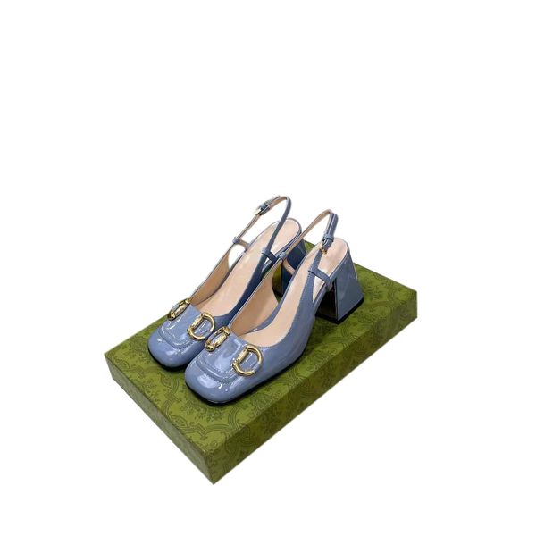 

women dress shoes designer shoes summer fashion square toe coarser heel high heels leather metal buckle sandals lady heeled boat shoe with b, Black