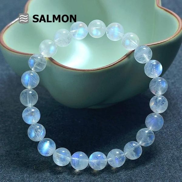 

bangle genuine natural blue light moonstone crystal clear round beads bracelet healing stone moonstone women 6mm 7mm 8mm 9mm 10mm aaaaa, Black