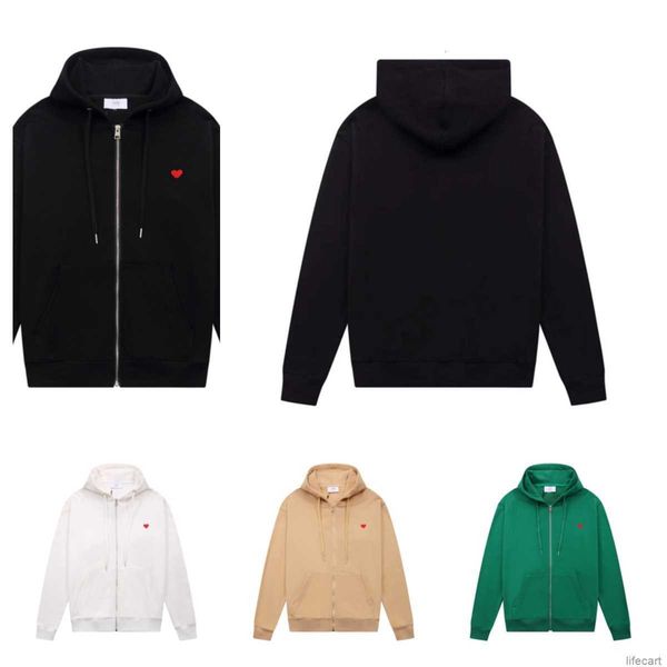 

amies de coeur street fashion hip hop zipper hoodie amis love men and women label embroidery loose fitting lovers' outfit long sleeved, Black