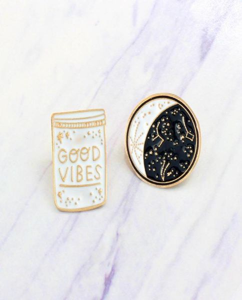 

good vibes enamel pin constellation day and night moon brooch pins button denim jacket coat collar pin badge jewelry gift 119 g24063258, Gray