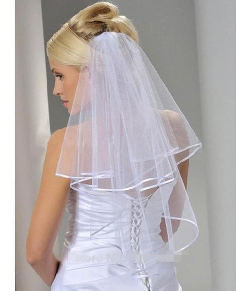 

2019 wedding dresses veil with comb elbow length two layers ribbon edge bridal veils wedding accessories new arrival1248106, Black