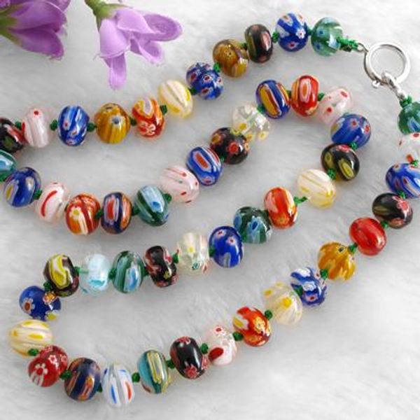 

necklaces 3pcs/lot millefiori glass lampwork murano beads necklace 10x7mm hot, Silver