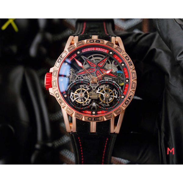 

super complex chronograph wrist watches for man roges dubi excali 46 full holloway automatic movement sapphire mirror imported rubber design, Slivery;brown