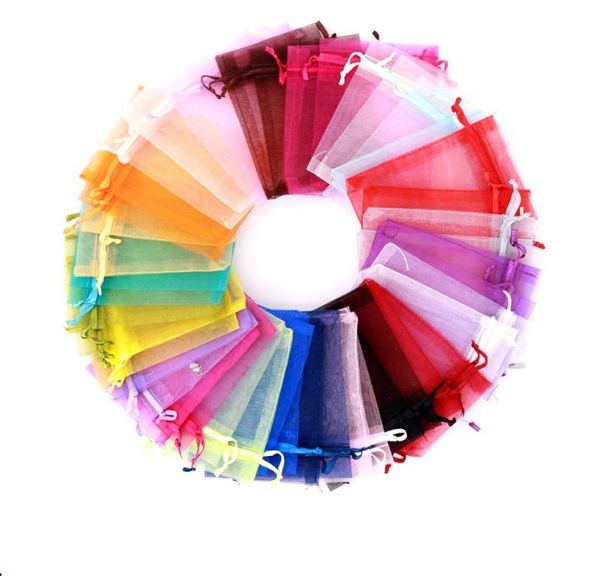

100pcslot whole jewelry pouches organza bags drawable wedding party packaging gift mesh bag drawstring3571707, Pink;blue