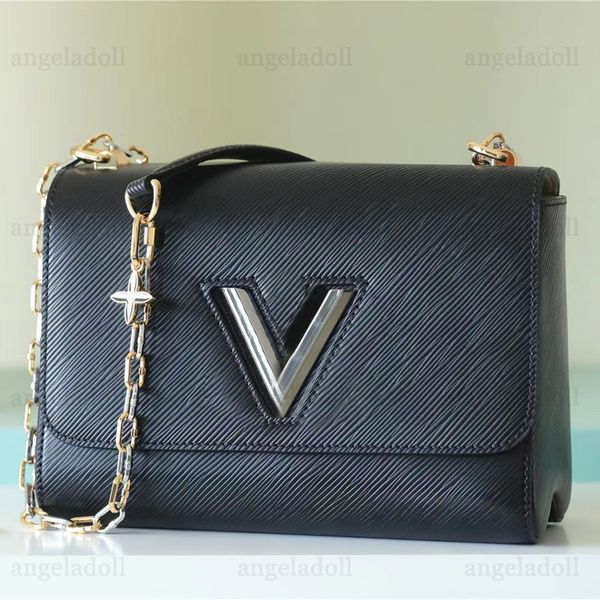 

10a mirror quality desingers medium twist chain bag womens 23cm mm flap bag epi grained cowhide leather black purse crossbody shoulder strap
