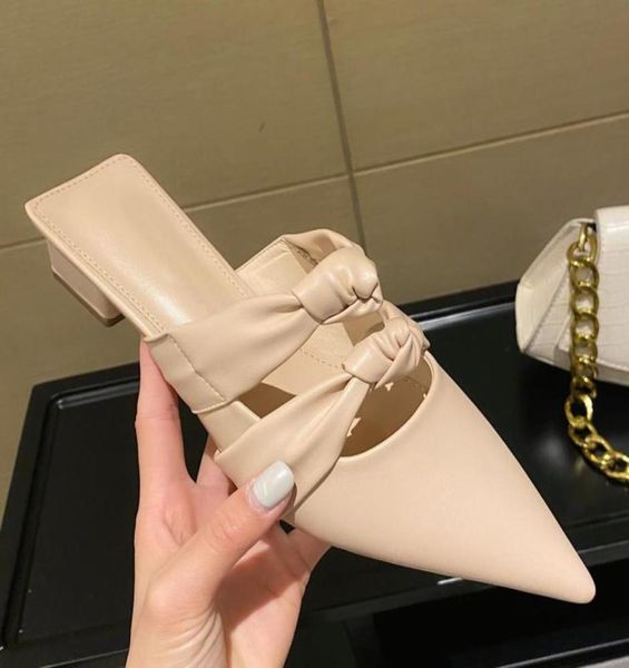 

women slippers pointed toe mules slides shoes woman thick low heel slip on female flat outdoor9753955, Black