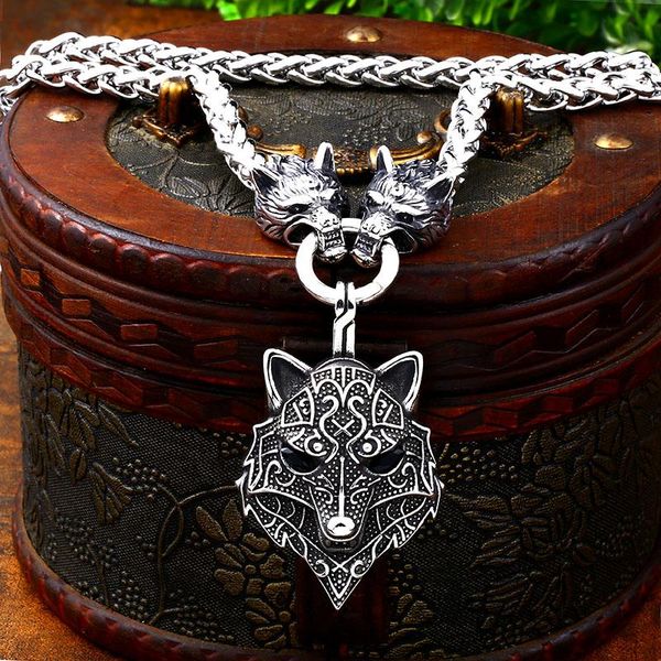 

necklaces beier men stainless steel necklace viking wolf head with odin by helena rosova pendan norse talisman ethnic jewelry, Silver