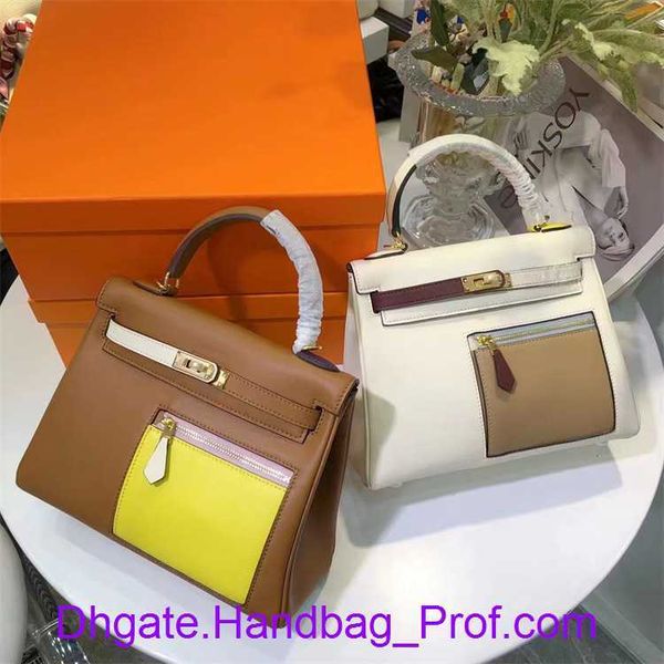

designer hemrres kelys handbags for women 2023 new womens bag pocket 25 spliced colored layer cowhide inner seam single shoulder crossbody h