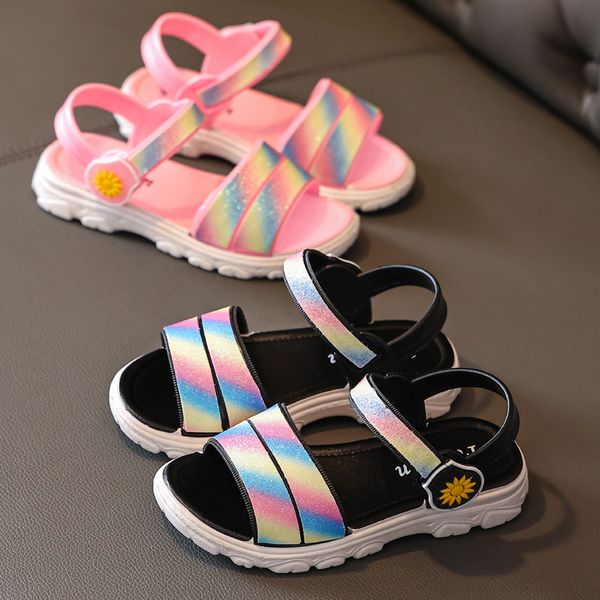 

Sandals 28 Years Girls Rainbow Summer Kids Beach Shoes Girl Fashion Princess Sandal Children Flats Chaussure Enfant Fille 230522, Black