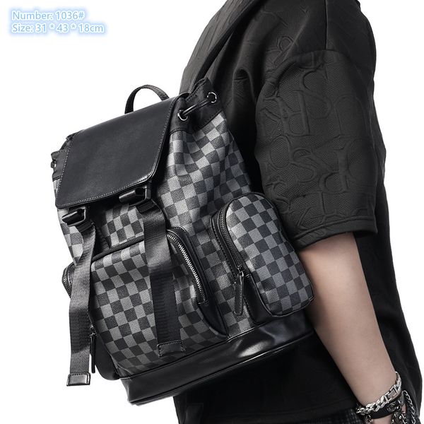 

factory wholesale men shoulder bags flip drawstring leisure backpacks college style plaid fashion backpack large-capacity wear-resistant lea
