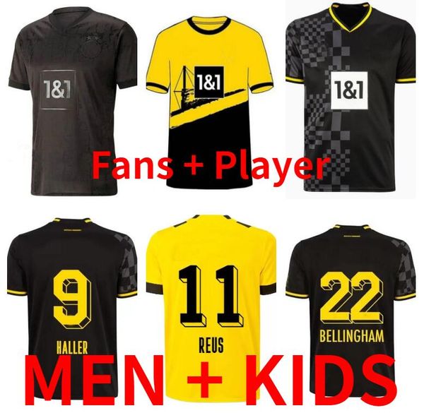 

22-23 24 westfalen dortmund soccer jerseys all-black special blackout 110th borussia 2023 2024 haller football shirt reus bellingham hummels, Black;yellow