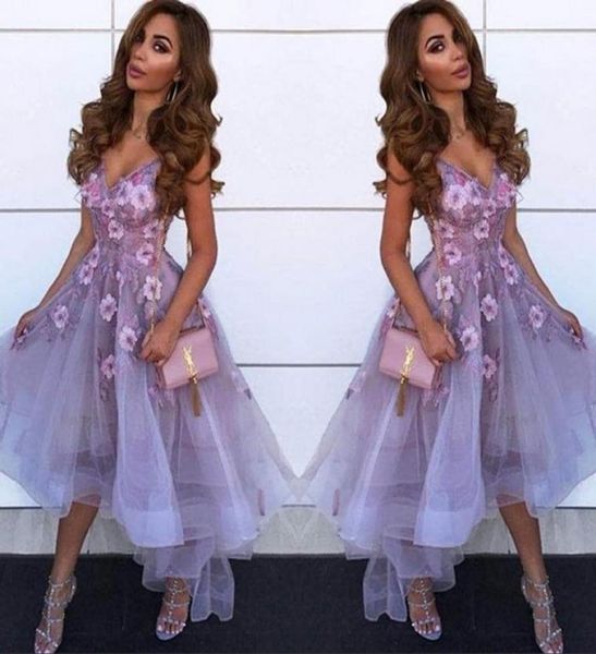 

lavender v neck tulle a line homecoming dresses arabic lace applique high low princess short prom party graduation dresses3467966, Blue;pink