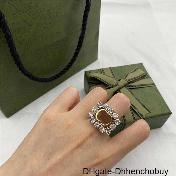 

stylish diamond double letter ring rhinestone designer open rings shiny crystal la bague couple anello with gift box 29ra, Silver